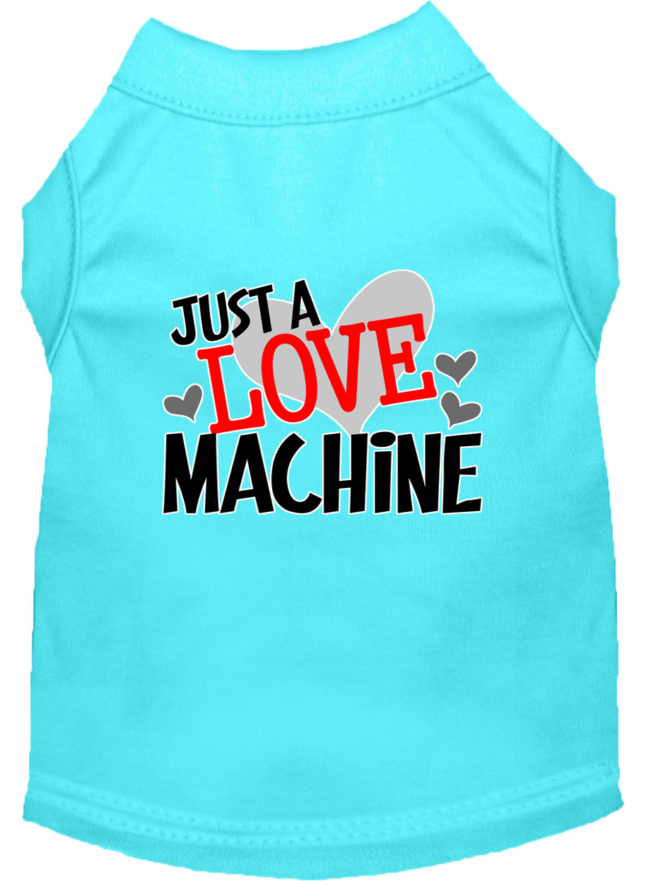 Love Machine Screen Print Dog Shirt Aqua Lg